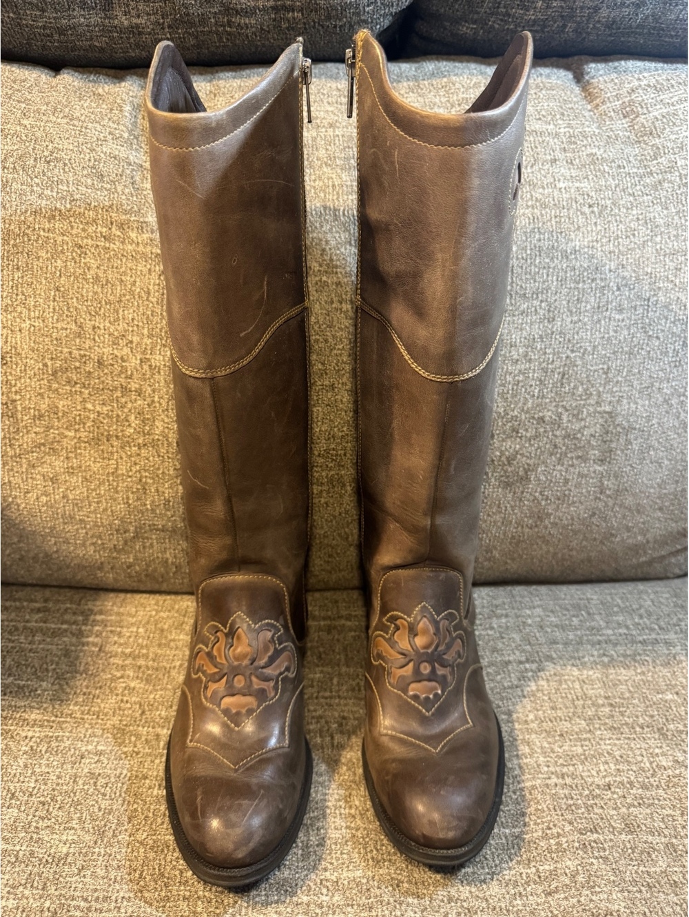 Børn Montana Distressed Brown Leather Riding Boots Boho Western Cutout 7.5